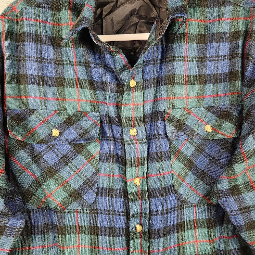 Vintage Timber Trail Shirt Mens Large Blue Green Plaid Button Up Pockets 90s Y2K